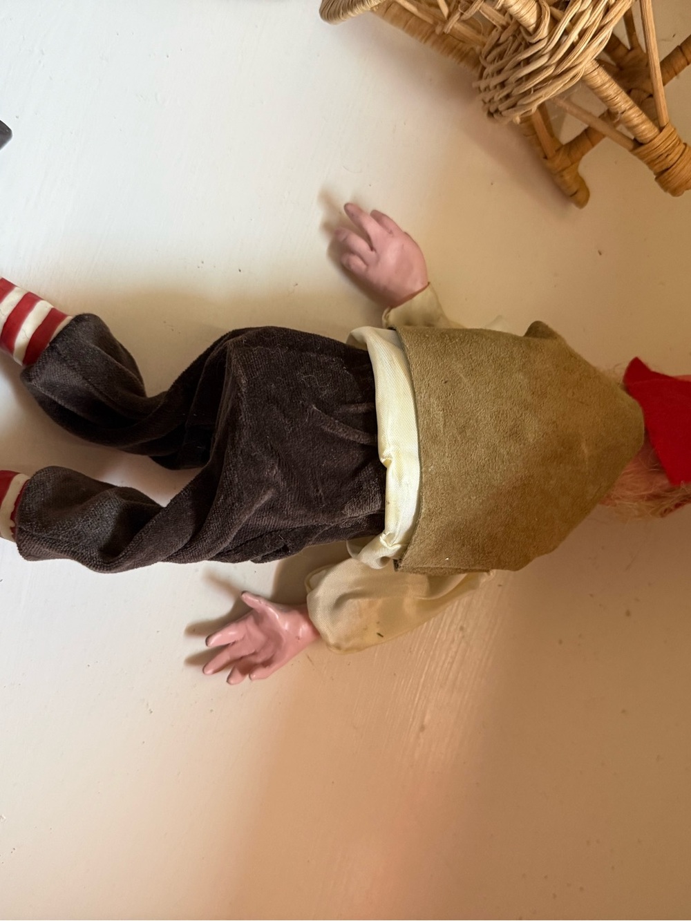 Handcrafted Red-Hat Elf Doll with Striped Socks - Picture 2 of 3